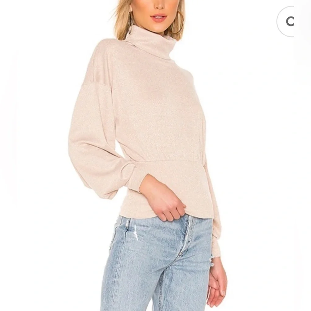 FREE PEOPLE ECRU/ BEIGE LONG SLEEVE GLAM METALLIC TURTLENECK SWEATER TOP  SZ S